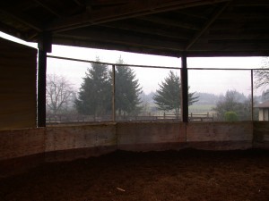 Wood Post Round Pen Interior views through GaleShield Sceens